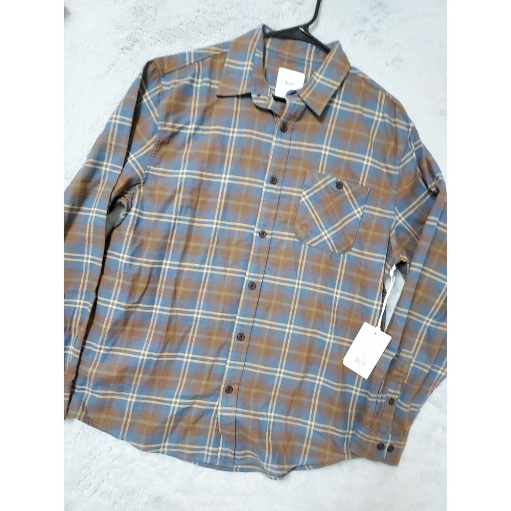 NEW Katin Shirt Mens Medum Derek Flannel Long Sleeve Plaid Cotton Blue Brown